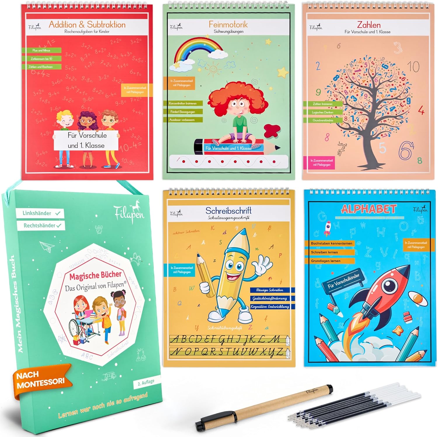 Filapen Magic Preschool Books + 55 Affirmation Cards for Children - Special Edition from 4 Years - Learn to Write & Calculate, Practice Letters & Numbers, Discover Emotions - Reusable – Bild 2
