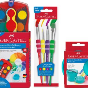 FABER-CASTELL 205037 Paint Set Connector with Watercolour Box, 4-Piece Brush Set and Brush Cup