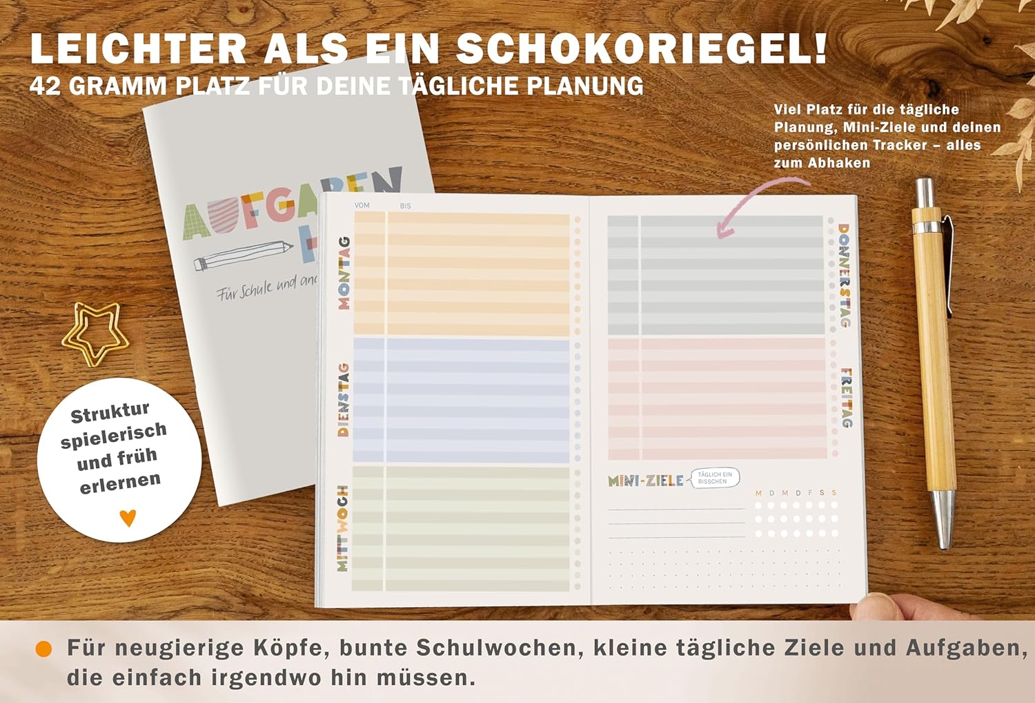 Eine der Guten Hausaufgabenheft A6 für Grundschule, mit Wochenübersicht, Stundenplan & Mini-Ziele, nachhaltiges Aufgabenheft für Kinder – Bild 3