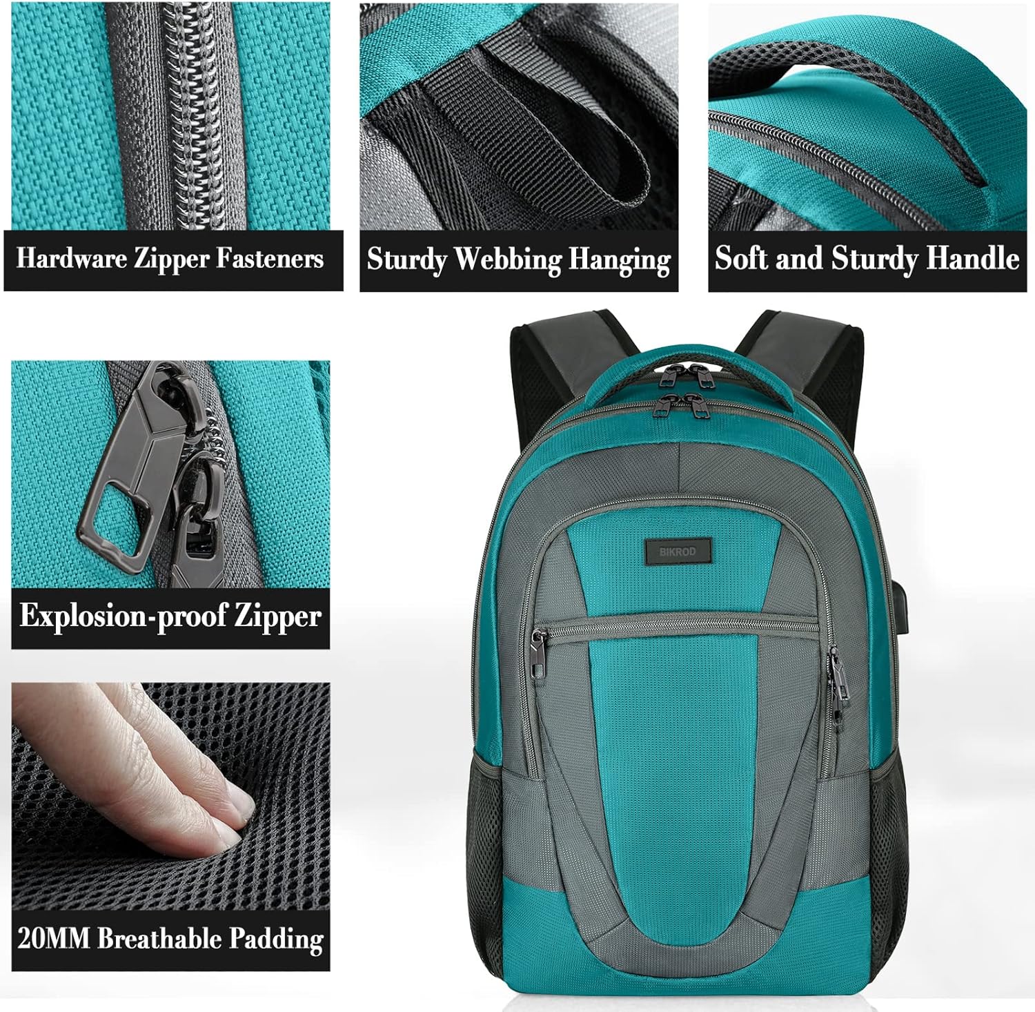 BIKROD Men's and Women's Backpack, School Backpack for Boys, Girls, Teenagers, Waterproof Backpack, 17.3 inch Laptop Bag with USB Charging Port, Work, Travel, Hiking Backpack with Anti-Theft Bag – Bild 3