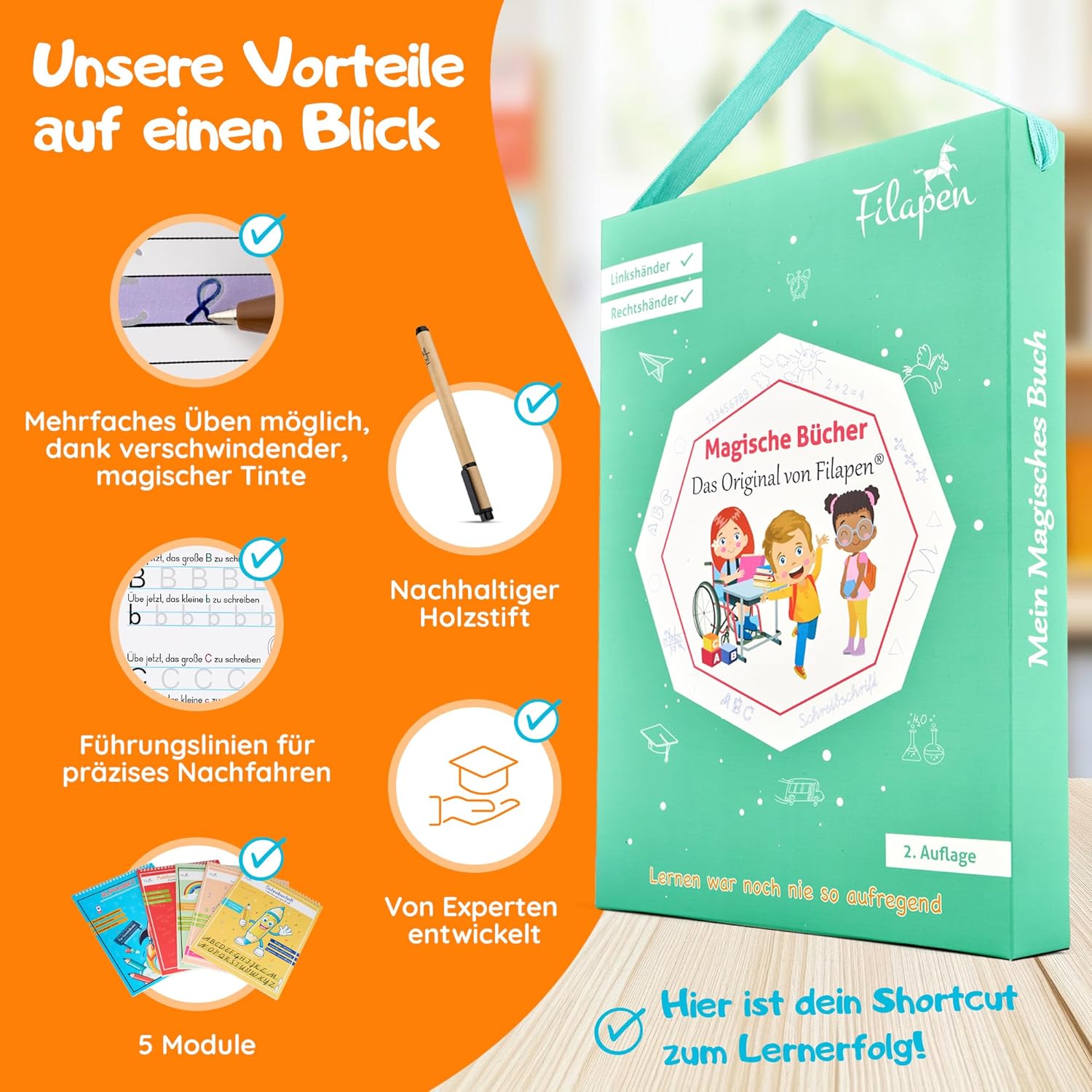 Filapen Magic Preschool Books + 55 Affirmation Cards for Children - Special Edition from 4 Years - Learn to Write & Calculate, Practice Letters & Numbers, Discover Emotions - Reusable – Bild 3