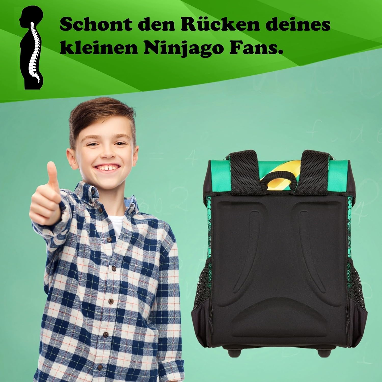 Familando Ninjago Boys' School Bag Set - With Sports Bag Can Bottle School Cone - Ergonomically Stable 790 g Lightweight 16 L Volume - Chest Strap Reflectors Rain Cover - Complete Set 1st Class Primary School – Bild 3