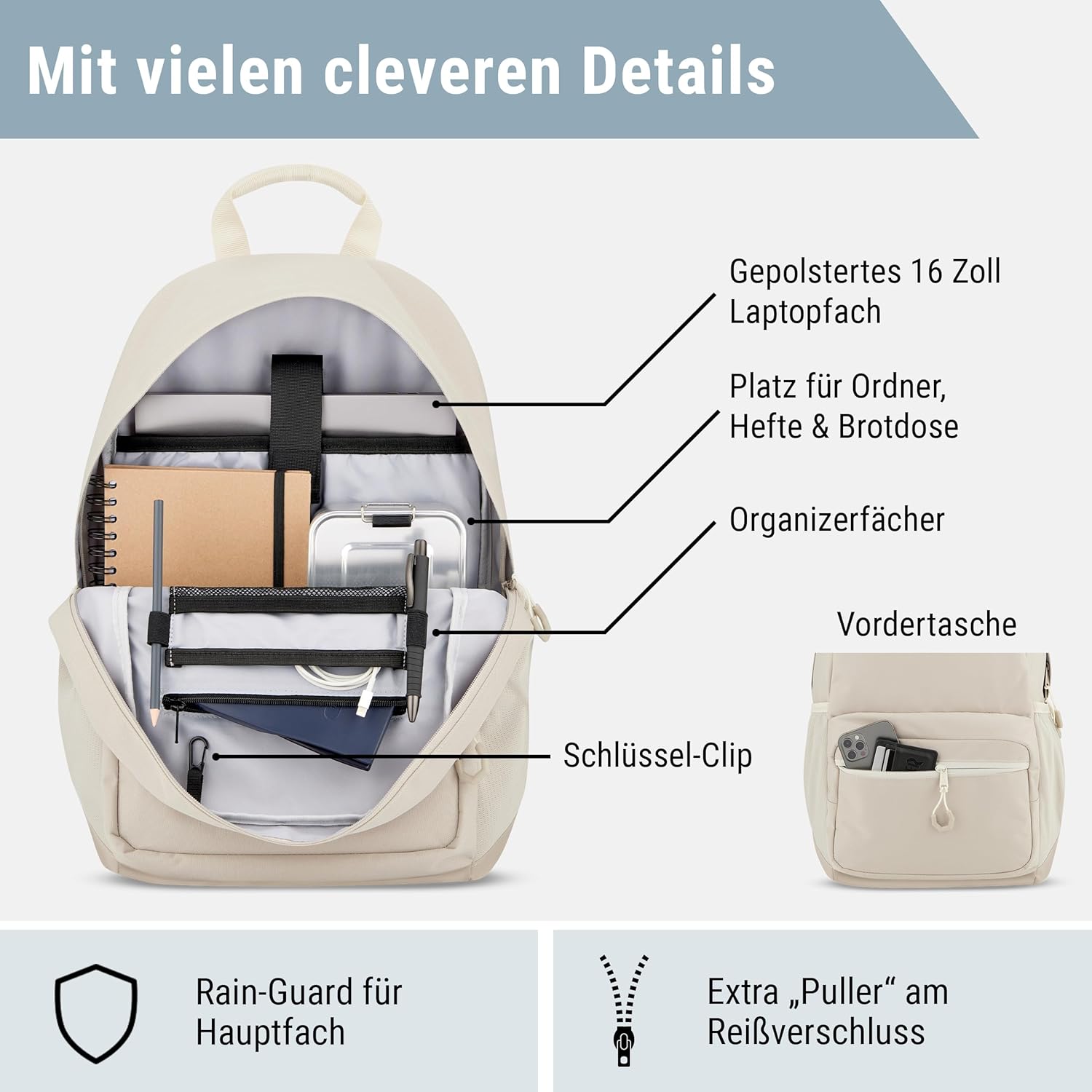 School Backpack Girls and Boys Teenagers - Flex - Backpack for Men and Women with 16 Inch Laptop Compartment for School and Leisure - Water-Repellent – Bild 5
