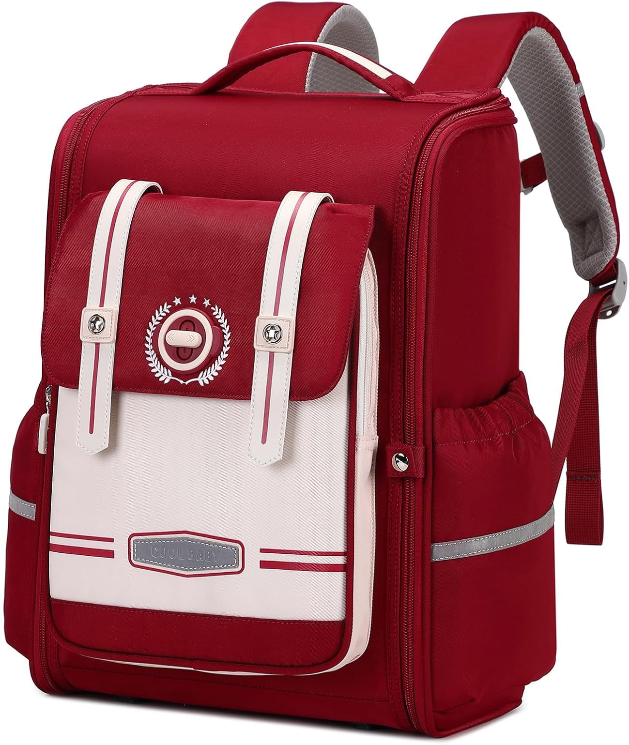 School Backpack Girls Ergonomic, Children's Backpacks 1-4th Class with Chest Strap, 2025 School Bag School Lightweight with Reflective 21L - Red