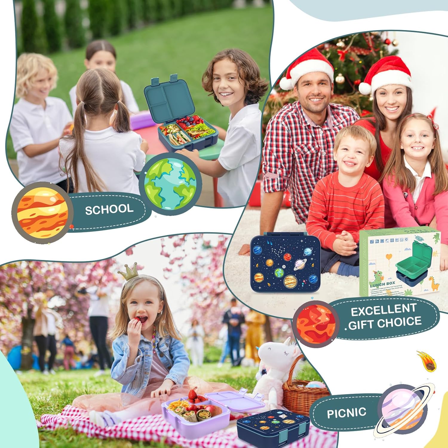 Children's Lunch Box, Planet Bento Box Leak-proof with Multi Compartments - Lunch Box for Nursery and School Snack Box for Boys Girls Children (Dark Blue Planet) – Bild 6