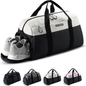 Fitgriff V2 Sports Bag & Travel Bag for Men and Women - with Shoe Compartment & Wet Compartment - Bag for Sports, Fitness, Travel - Training Bag, Gym Bag, (Black/Cream White, Small)