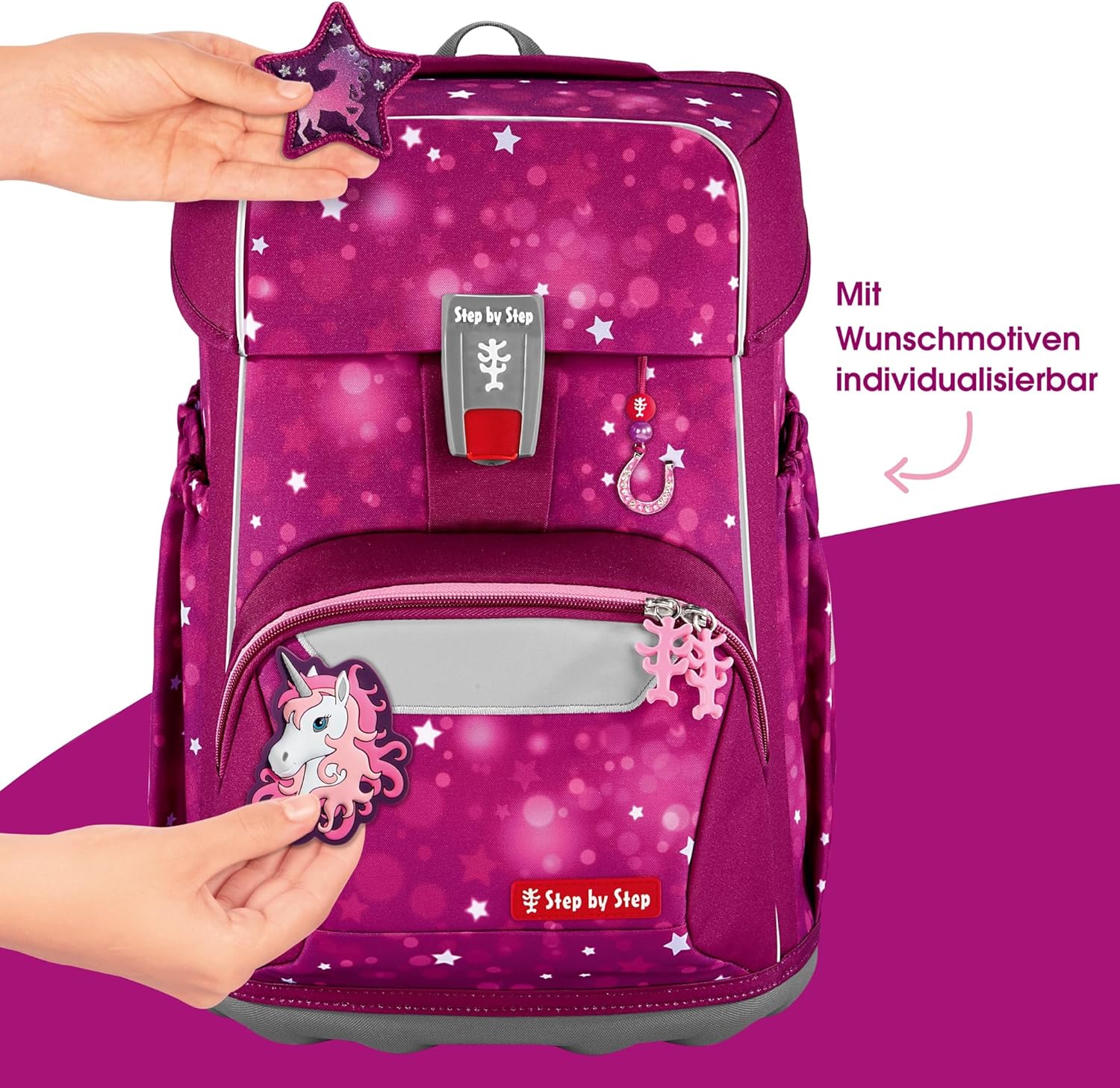 Step by Step Giant Sweet Unicorn Nuala School Bag Set, 5 Pieces, Pink, Ergonomic Satchel with Reflectors, Height Adjustable with Hip and Chest Strap, for Girls from 1st Grade, 23 Litres – Bild 7
