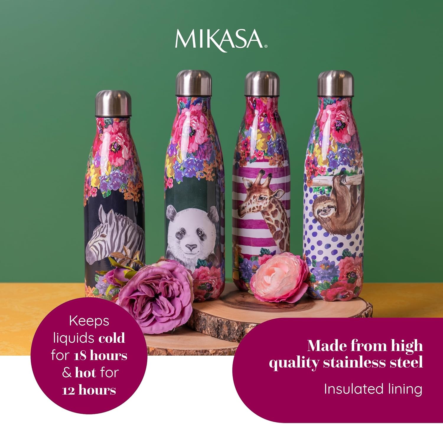 Mikasa Wild at Heart Water Bottle, 500 ml, Reusable Insulated Stainless Steel Bottle with Screw Cap for Travel, School or Gym, Panda Print – Bild 6