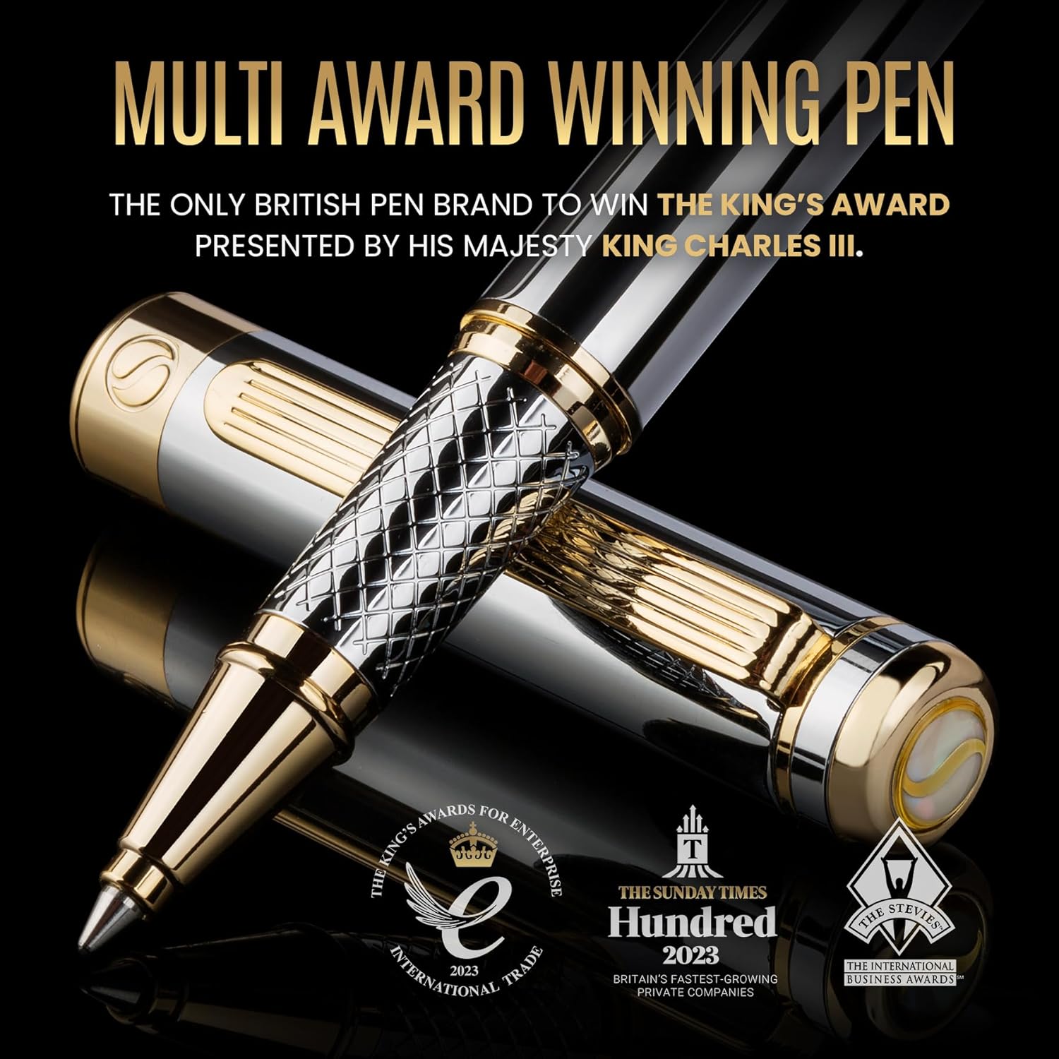 Scriveiner Ballpoint Pen - High Quality Design Rollerball Pen with 24 Carat Details, Black Schmidt Refill, Gift Box, Office Set, Beautiful Professional Ballpoint Pen (Silver) – Bild 7