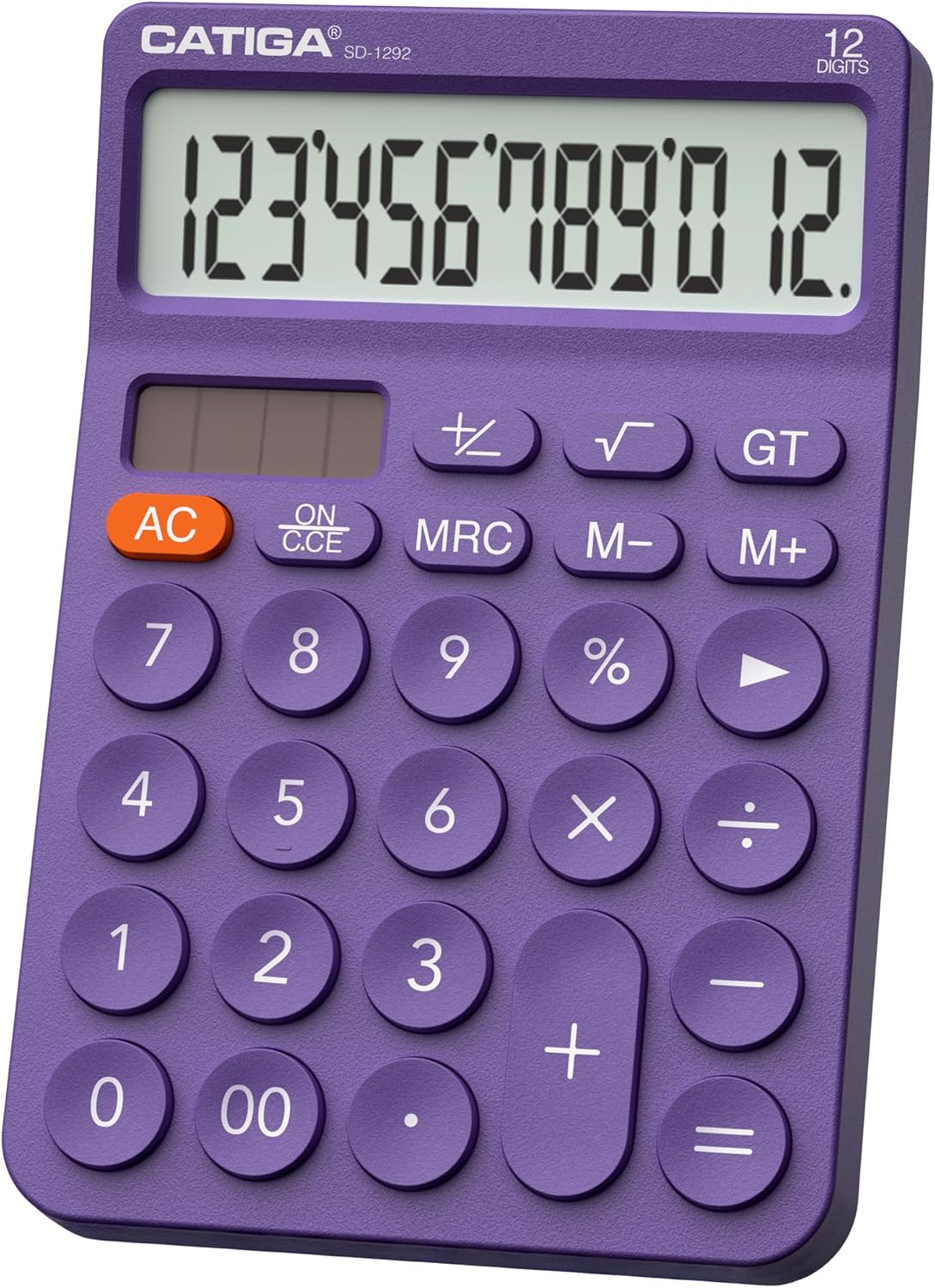 CATIGA 12 Digit Desktop Calculator with Large LCD Display, Round Design, Big Button, Solar and Battery Dual Power, Standard Function for Office, Home, School, SD-1292