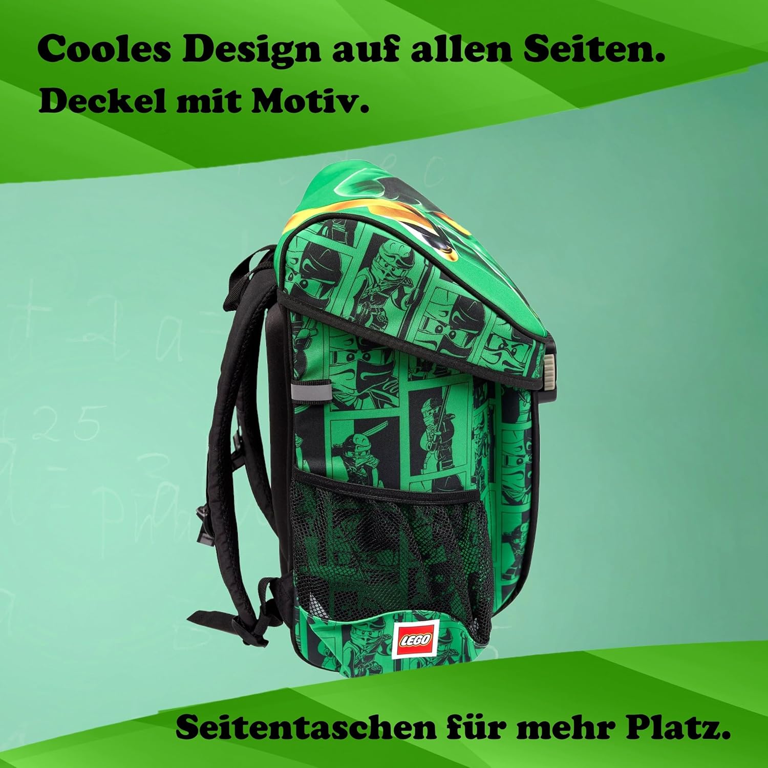 Familando Ninjago Boys' School Bag Set - With Sports Bag Can Bottle School Cone - Ergonomically Stable 790 g Lightweight 16 L Volume - Chest Strap Reflectors Rain Cover - Complete Set 1st Class Primary School – Bild 6