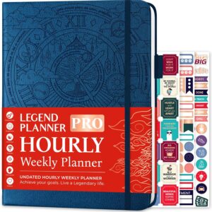 Legend Planner PRO Hourly Planner Edition, Deluxe Weeks & Daily Planner with Time Slots, Time Management Diary for Work & Private Life, Undated, A4 (Mystical Blue Gold Foil)