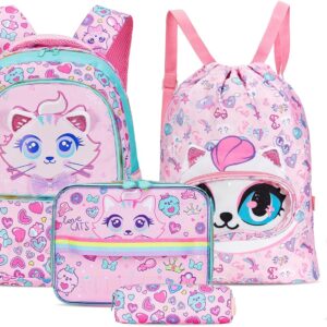 School Bag Girls 1st 3rd Grade Set 5 Pieces Kids Backpack Primary School Lightweight Cartoon Design Fashion Satchel School Bag Sets for Kids