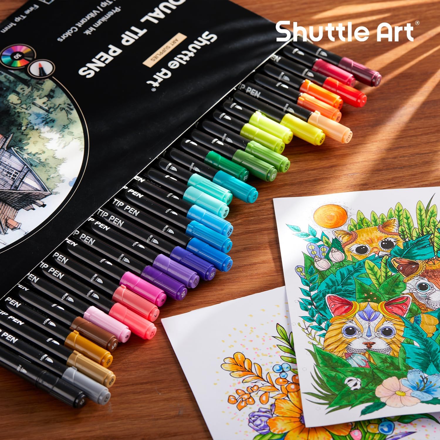 Shuttle Art Dual Brush Pen Set, 30 Double-Sided Brush Pens, Felt Tip Pens, Thick and Thin, Watercolour Pens with Colouring Book for Children, Felt Pens for Adults for Painting, Hand Lettering, – Bild 8