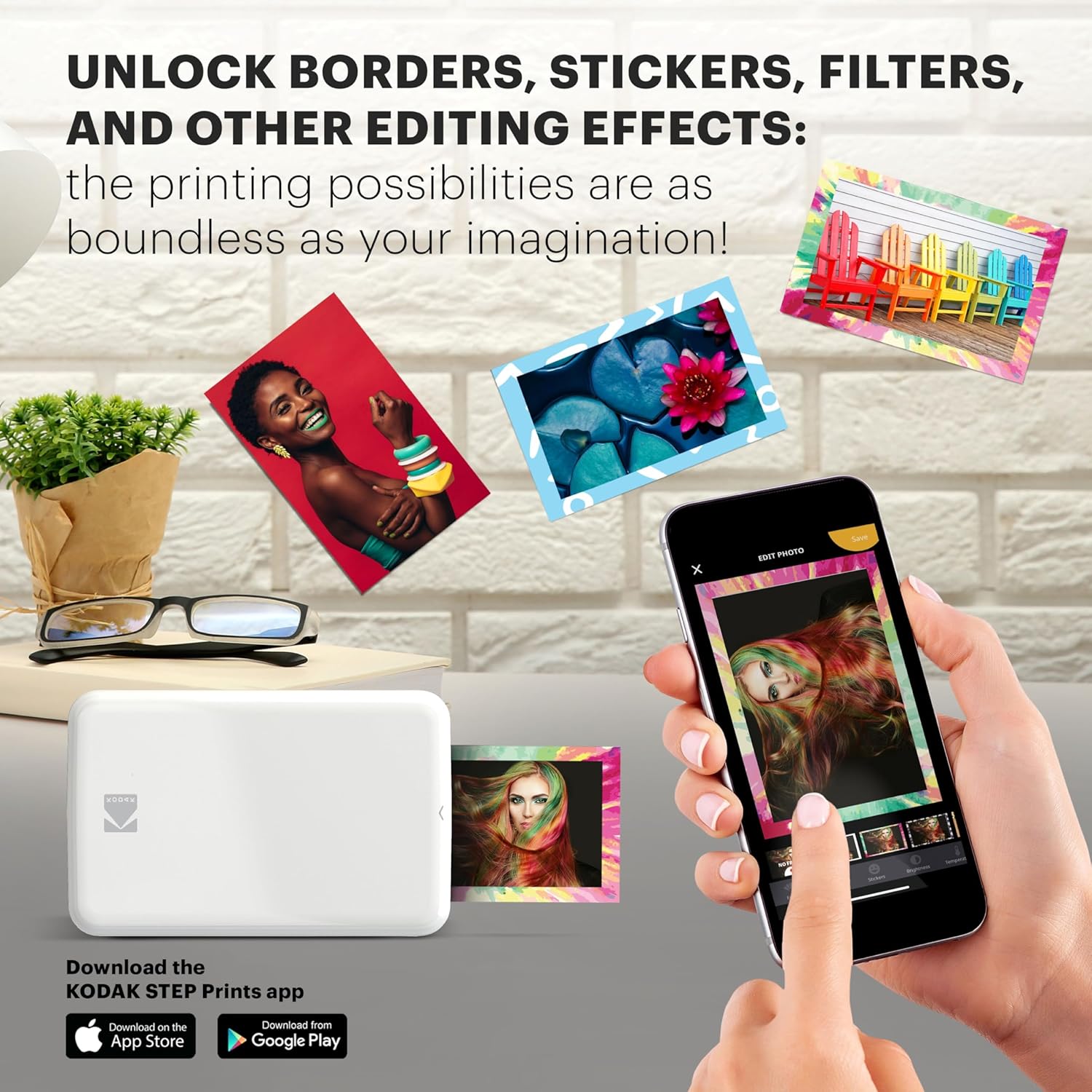 KODAK Step Instant Colour Photo Printer for Smartphones, Portable, Mini, Zink, 5 x 7.5 cm Adhesive Photos, Bluetooth, Compatible with iOS and Android Devices, Fun Editing App, White – Bild 4