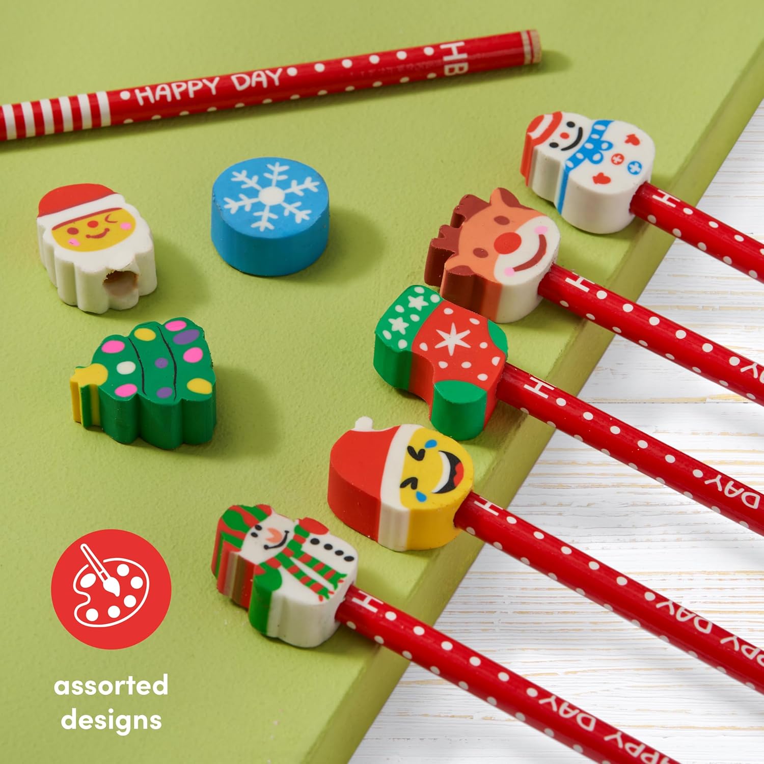 Christmas Themed Coloured Pencils with Erasers - Perfect for Party Bag Fillers, Favours, for kids - Assorted design Santa, Snow man, Reindeer and much more – Bild 3