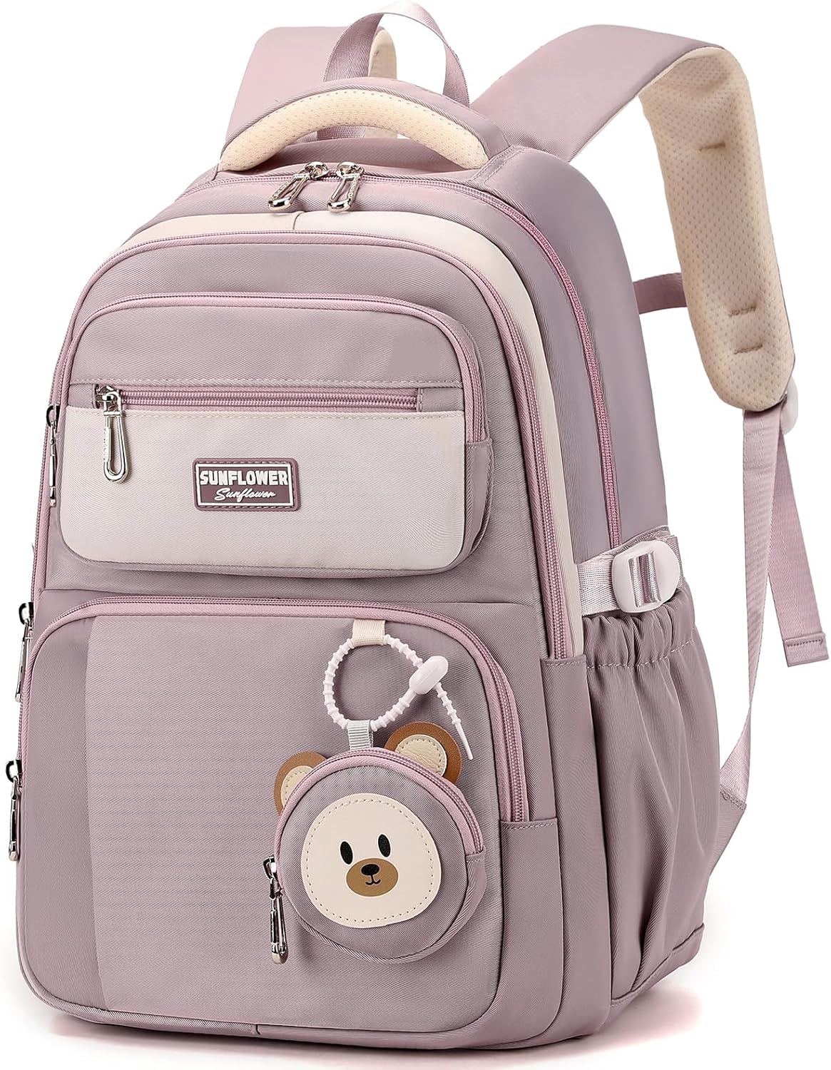 School Backpack Teenager Backpack Girls School Bag for 3rd 5th Grade, 40L Large Children's Backpack with Cute Coin Purse for 9-18 Years, Casual Daypack with Trolley Strap - Purple