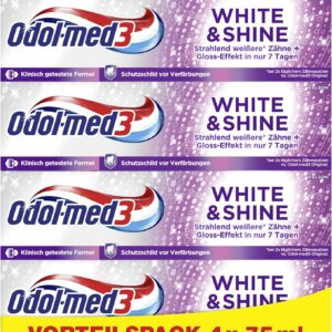 Odol-med3 Toothpaste White and Shine Whitening Effect, Smooth Teeth, Anti Discolouration, Caries Protection, Toothpaste for Fresh Breath, 75 ml