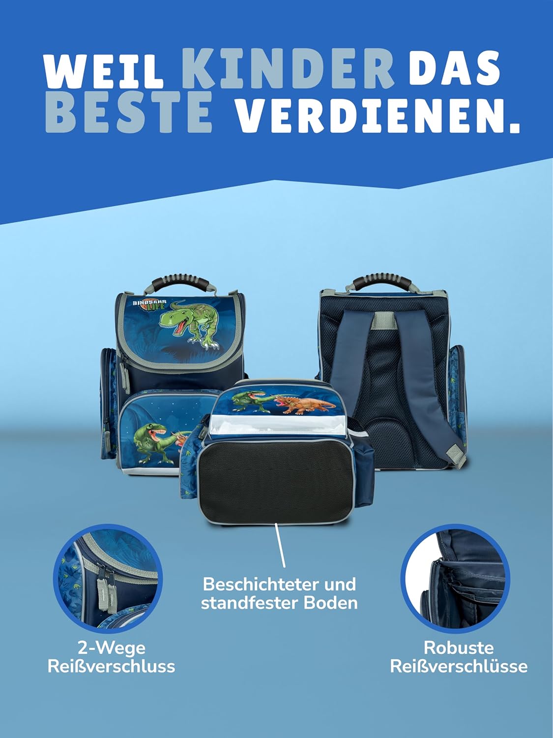 Familando School Bag 1st Class · Ergonomic Satchel · School Bag for Boys and Girls (Complete Set with School Cone, Dinosaur Dinosaur World) – Bild 5