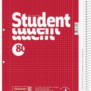 Brunnen Student Left-Handed Notepad A4 Squared Line Style 28 70gsm 80 Sheets with Spiral Right Pack of 5 1067908