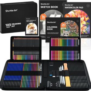 Shuttle Art 103-Piece Drawing Set, Artist Set, with Colouring Pencils, Drawing Pencils, Watercolour Pencils and Graphite Pencils in a Pencil Case, Suitable for Children, Adults for Drawing