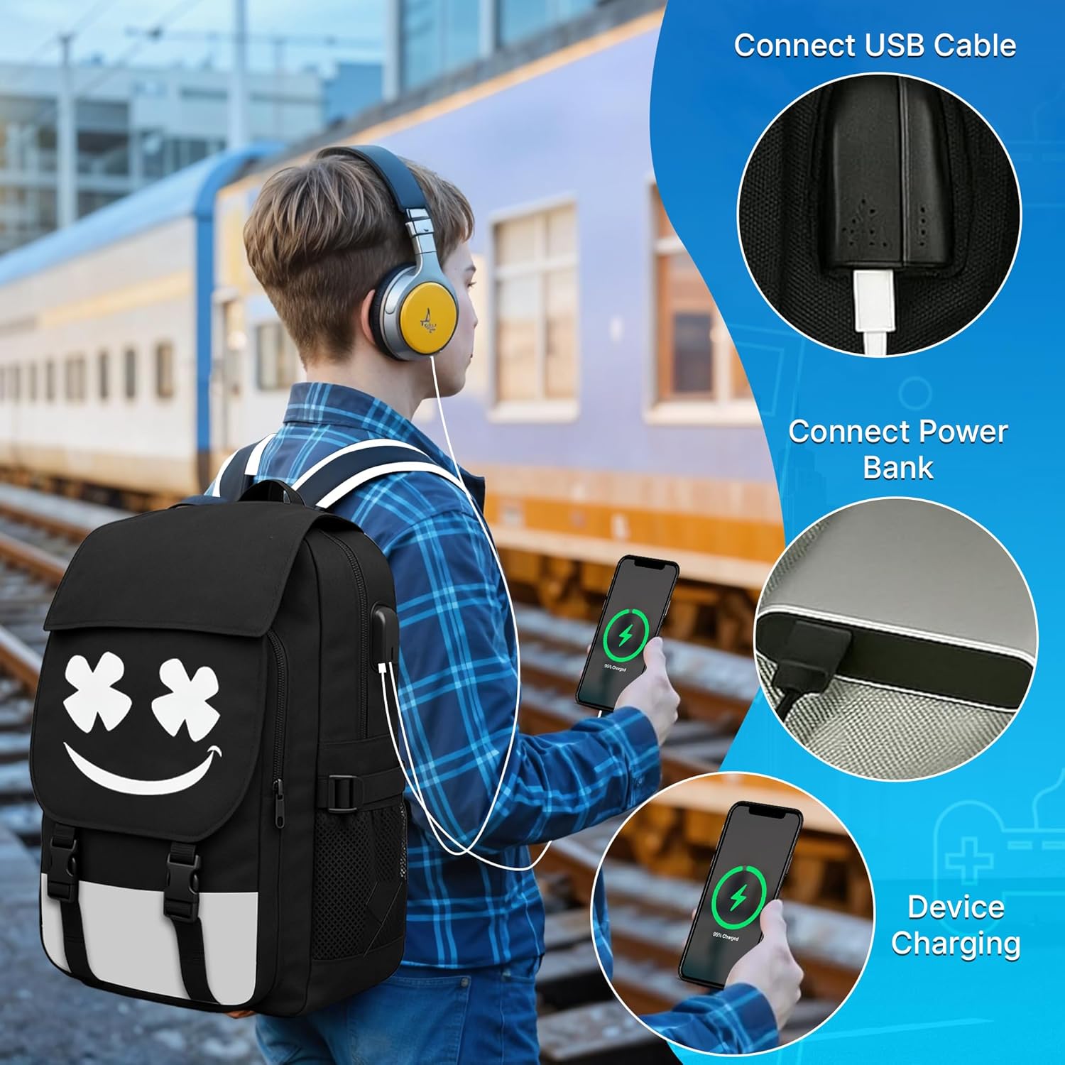 3in1 Schulrucksack Jungen Teeneager Mädchen Schulranzen Jugendliche Coole Schule Daypacks Reflektierender Schultasche Groß Wasserdicht Ranzen Schultertaschen Set Federmäppchen & Umhängetasche – Bild 4