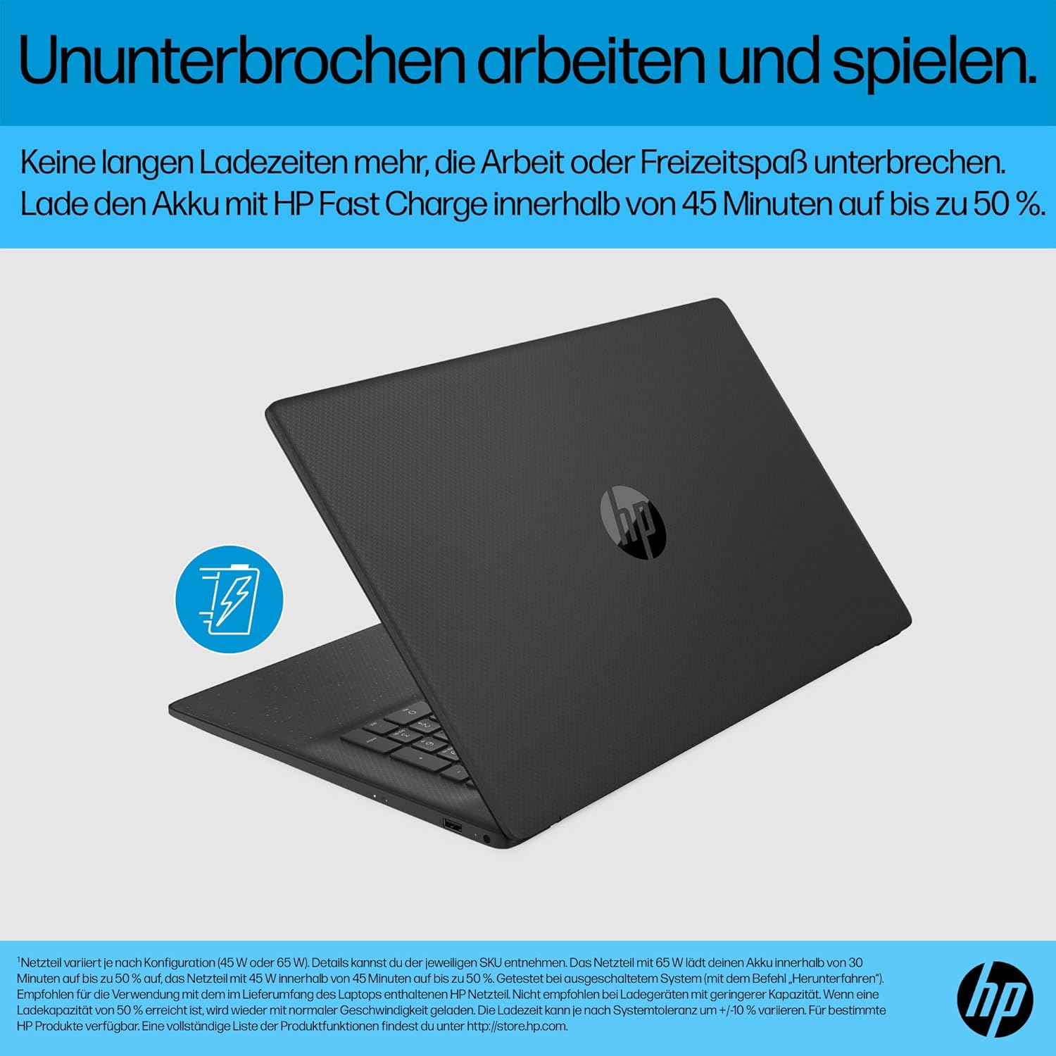 HP Laptop with 17.3" FHD Display, AMD Ryzen 3 7320U, 8GB DDR5 RAM, 512GB SSD, AMD Radeon Graphics, Windows 11, QWERTZ, Black with 25GB Dropbox Memory for 12 Months – Bild 8