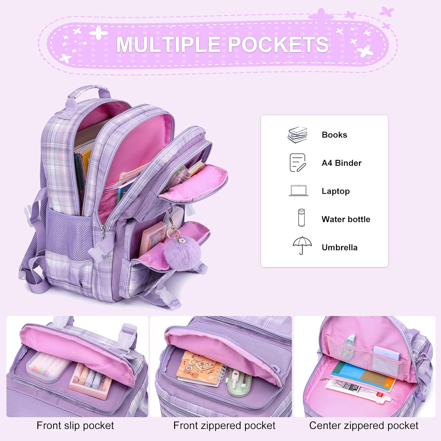 KEBEIXUAN Kids Primary School Bag for Girls, Kids Backpack, Lightweight Girls School Book Bags with Kawaii Pendant for Kids – Bild 3