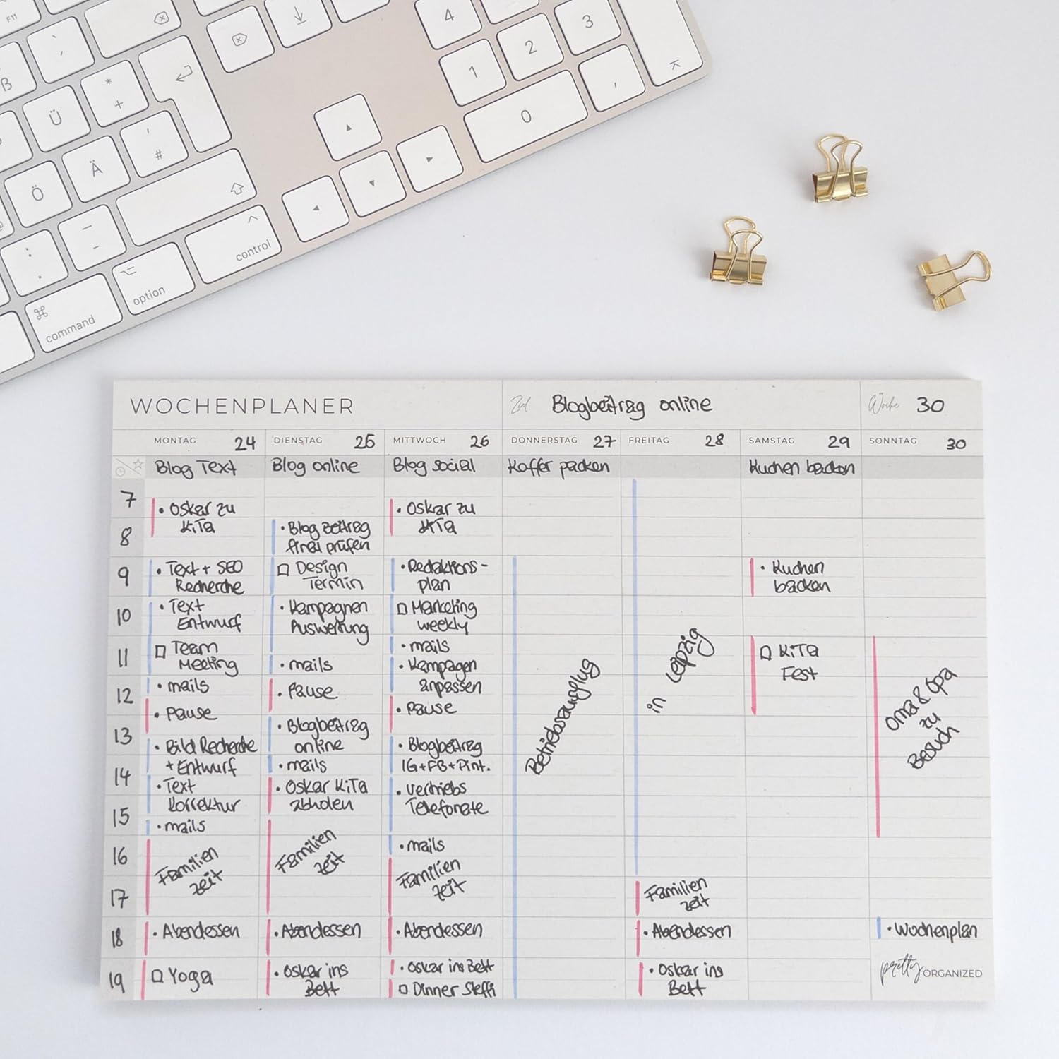 Pretty Organised Weekly Planner Pad without Fixed Times in Modern & Minimalist Design, Ideal for Time Blocking, Suitable for A4 and A5 Notebook, Sustainably Made – Bild 7