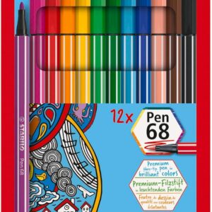 Premium Felt Tip Pen - STABILO Pen 68 - Wallet of 12 - Assorted Colours