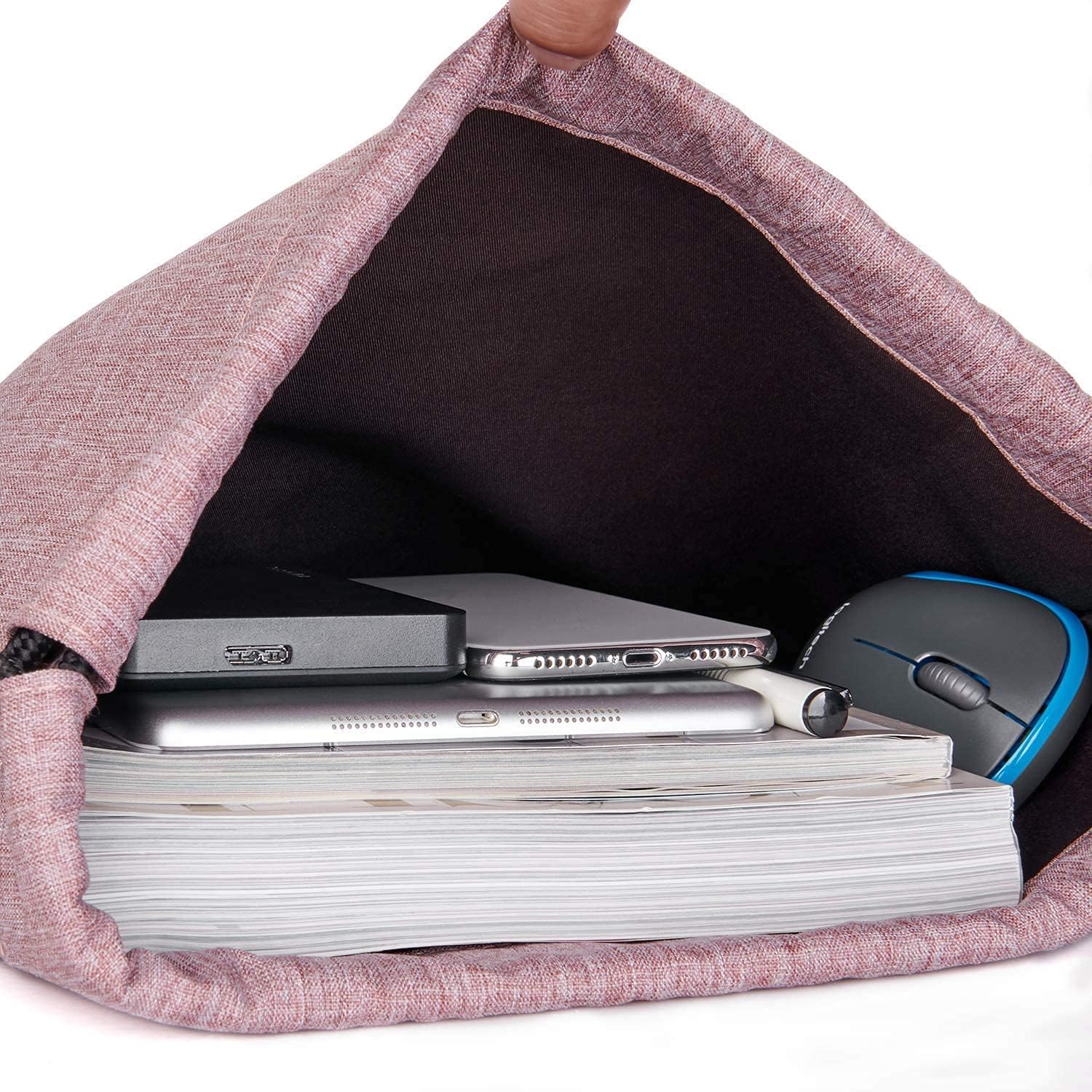 LIVACASA Turnbeutel Mit Reißverschluß Innentasche Sportbeutel Wasserdicht Hipster Beutel Seitentasche Gym Bag Gefüttert Rucksack Mit Verstellbar Tunnelzug Gymsack für Damen und Herren Schwarz – Bild 2