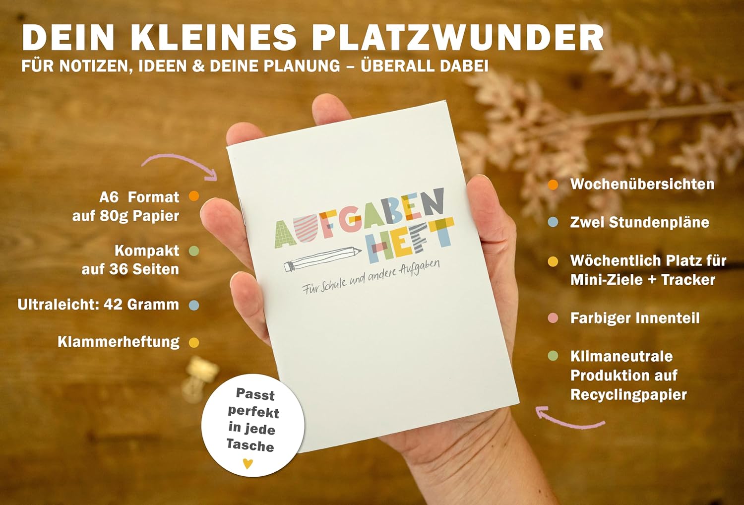 Eine der Guten Hausaufgabenheft A6 für Grundschule, mit Wochenübersicht, Stundenplan & Mini-Ziele, nachhaltiges Aufgabenheft für Kinder – Bild 4