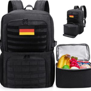 BERTASCHE Lunch Backpack, Laptop Backpack with Cool Bag for 17.3 Inches, 2-in-1 Men’s Backpack for Tactical Work School Picnic University, Black