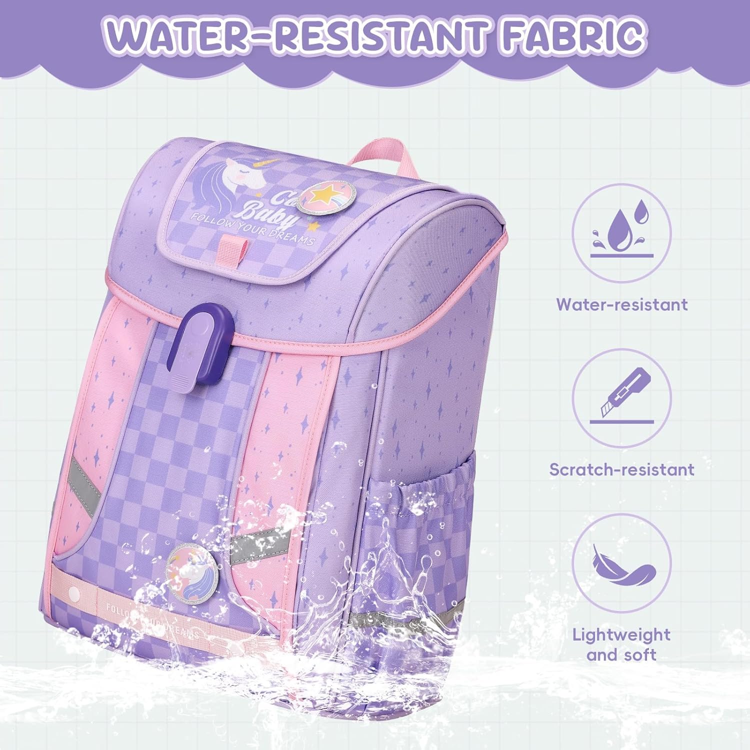 School Backpack Girls Boys Ergonomic 1-4th Class with Chest Strap, 2025 Children's Backpack School 6-10 Years School Bag with Removable Belt and Reflective -6187, purple, Rucksack Backpacks – Bild 6