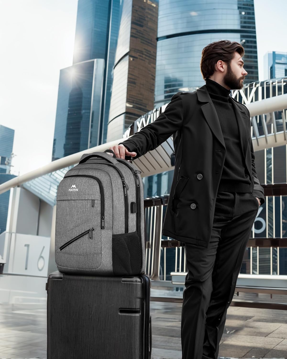 MATEIN Laptop Backpack Men's 17 Inch Large Waterproof Backpack Men's Travel Bag Work Business School Backpack with USB Charging Port, Anti Theft TSA Backpack Teenager Daypack, Grey – Bild 7