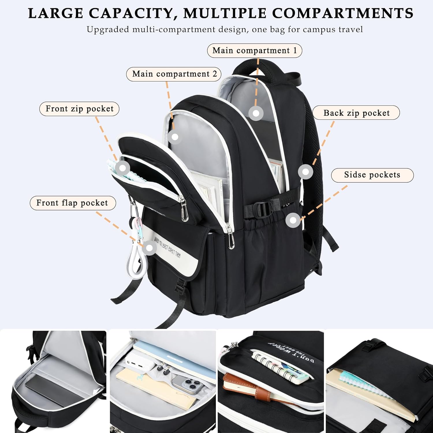 School Backpack Teenager Girls Boys Backpack School Multi Bag School Bag Women's Waterproof School Bag Large School Backpack for Girls Boys with 15.6 Inch Laptop Compartment – Bild 3