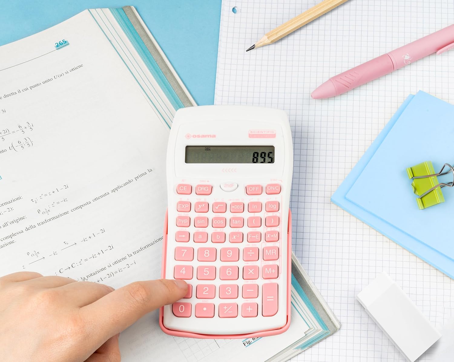 Osama - Scientific Calculator with 56 Functions, 10 Mantissa Digits and 2 Exponents, School Supplies with Sliding Sleeve for State Exams - School Supplies for Back to School, Pink – Bild 3