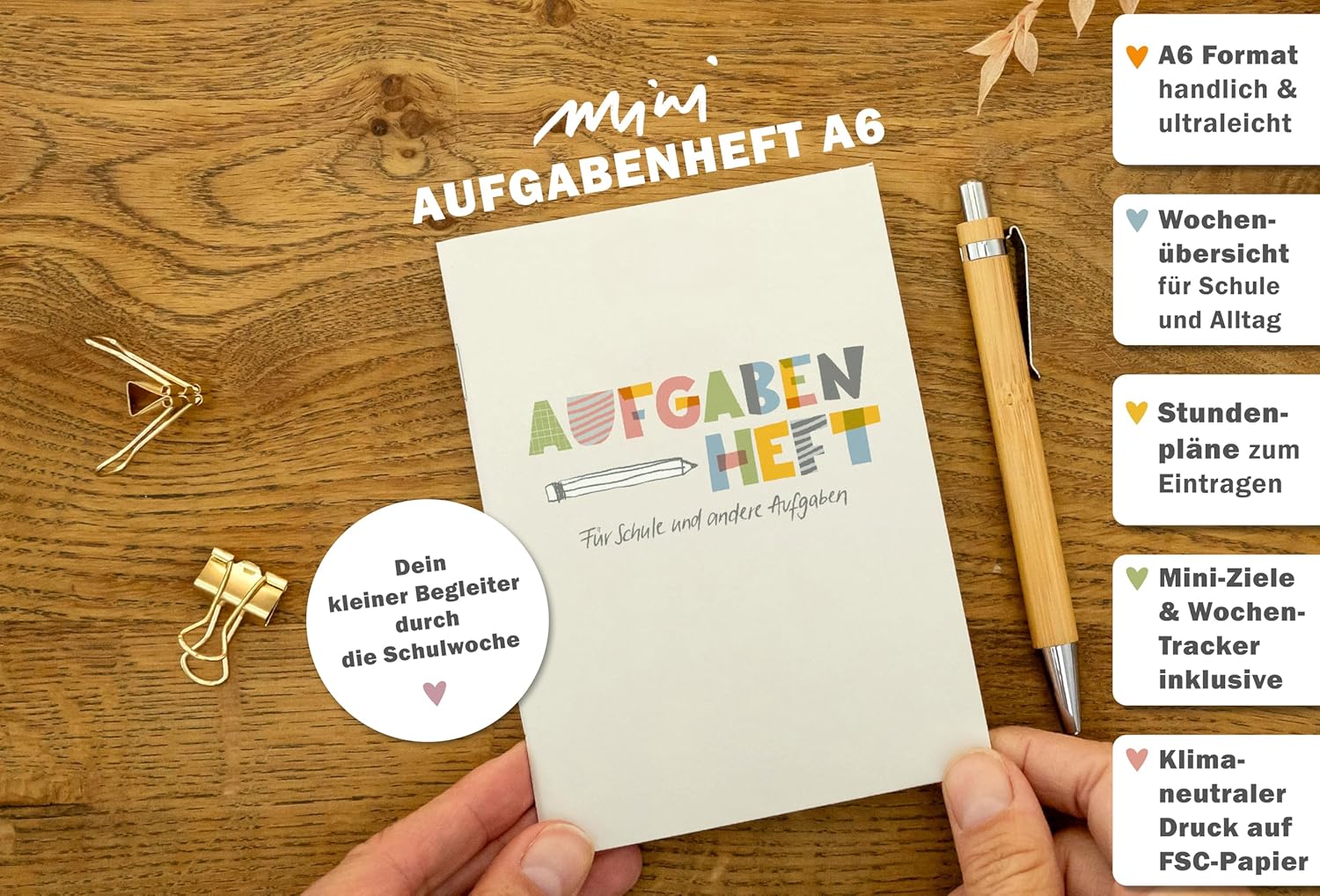 Eine der Guten Hausaufgabenheft A6 für Grundschule, mit Wochenübersicht, Stundenplan & Mini-Ziele, nachhaltiges Aufgabenheft für Kinder – Bild 2