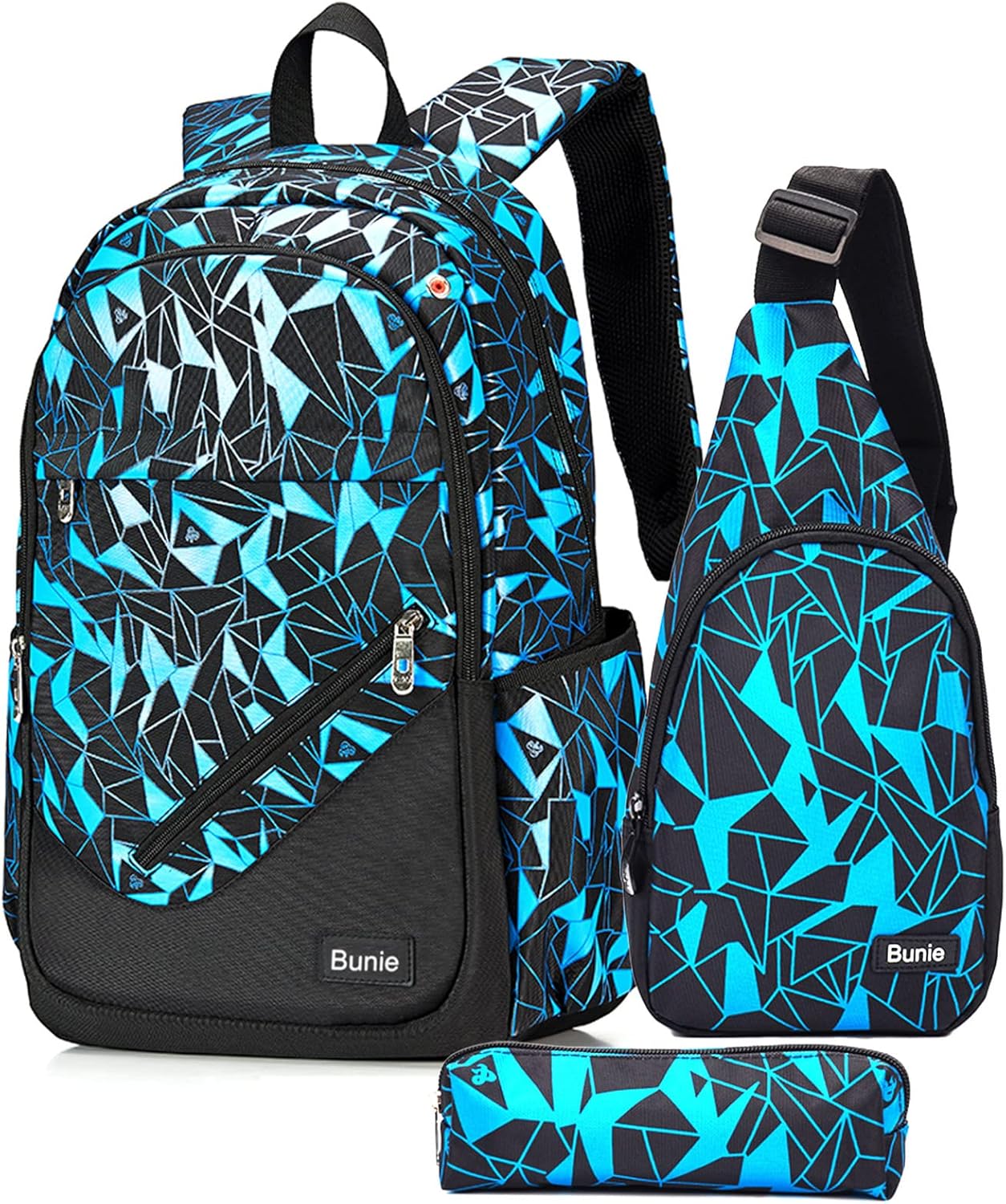 bunie Backpack for Boys Large Book Bag Waterproof School Bag Pencil Case Shoulder Bag Set for Primary School Middle School High School