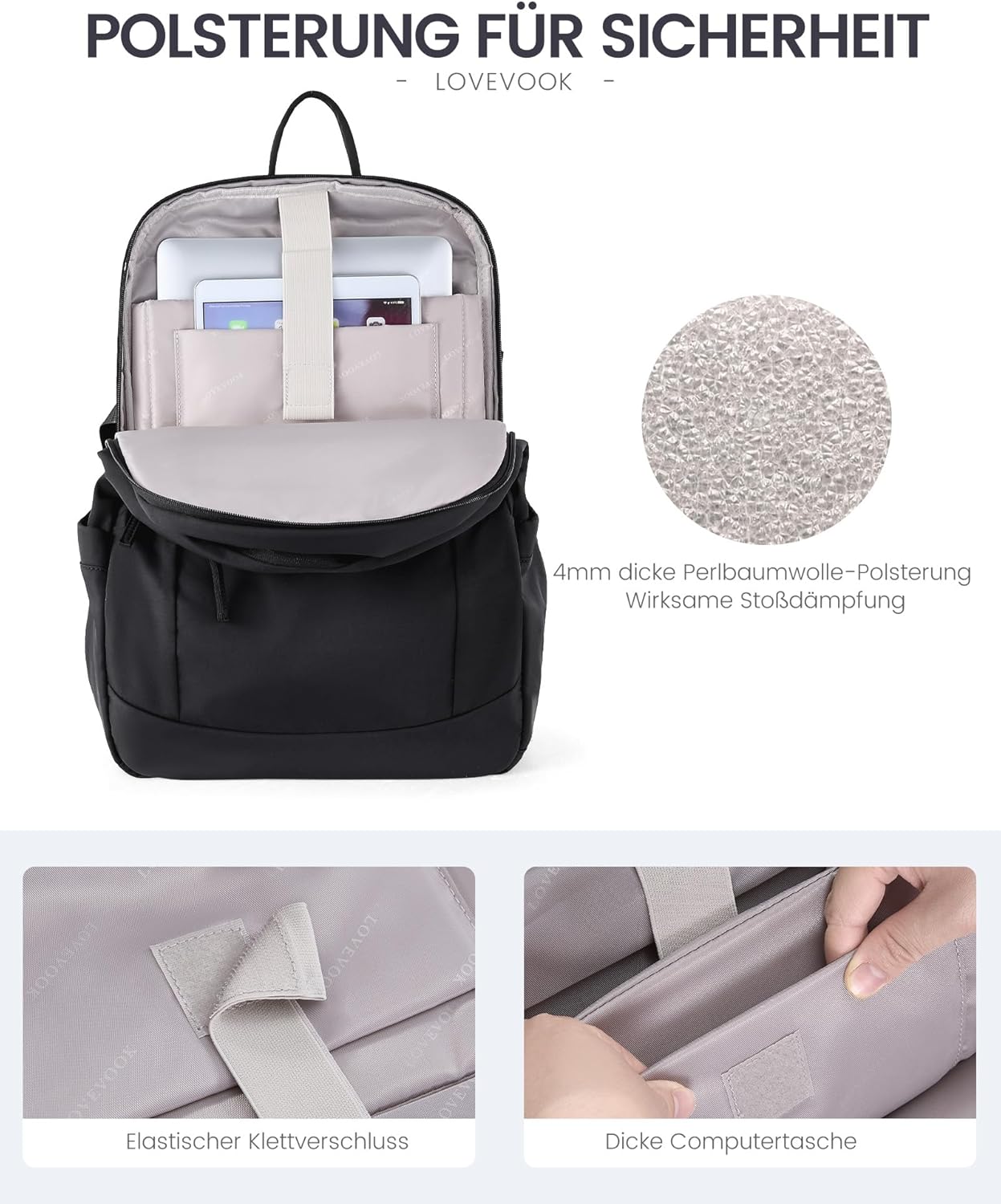LOVEVOOK Backpack Women Men Large 17.3 Inch Laptop Backpacks, Waterproof School Backpack Teenager Daypacks Backpack Women, Work Bag, Teacher Bag, Travel Backpack for University Office, Black – Bild 5