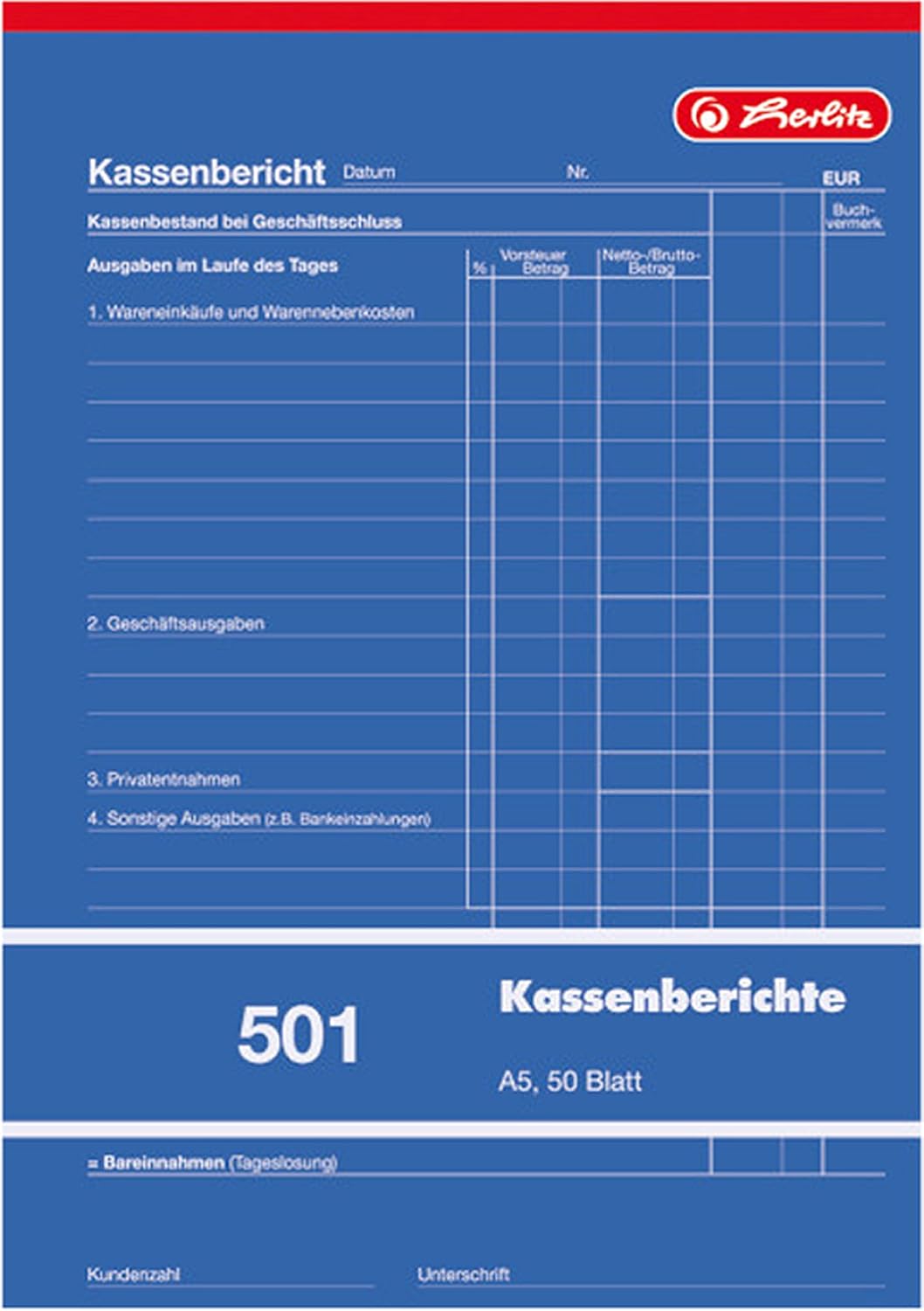 Herlitz Cash Report Pad A5 Pack of 50 Sheets – Bild 2