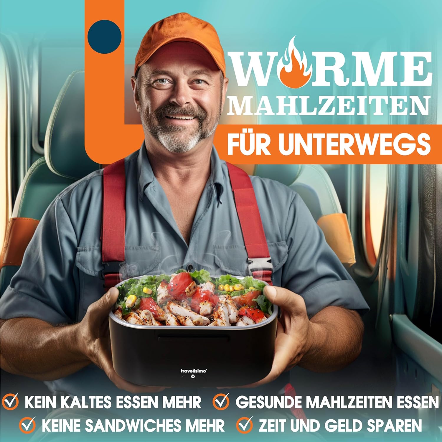 TRAVELISIMO Electric Lunch Box 80 W Warming Box for Food, 1.5 L Warming Container for Food, 3-in-1 Electric Lunch Box, Self-Heating Cans 12 V/24 V/220 V, for Work, Car, Truck, Lunch Box, Electric – Bild 2