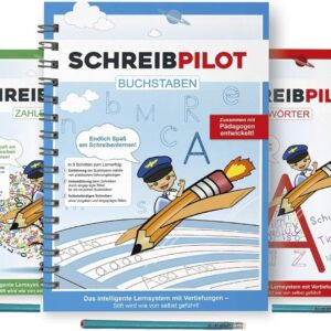 SCHREIBPILOT Set of 3 Writing Books for ABCs with Pre-Embossed Letters, Numbers and Words, Learning System Developed by Teachers, Professors and Students