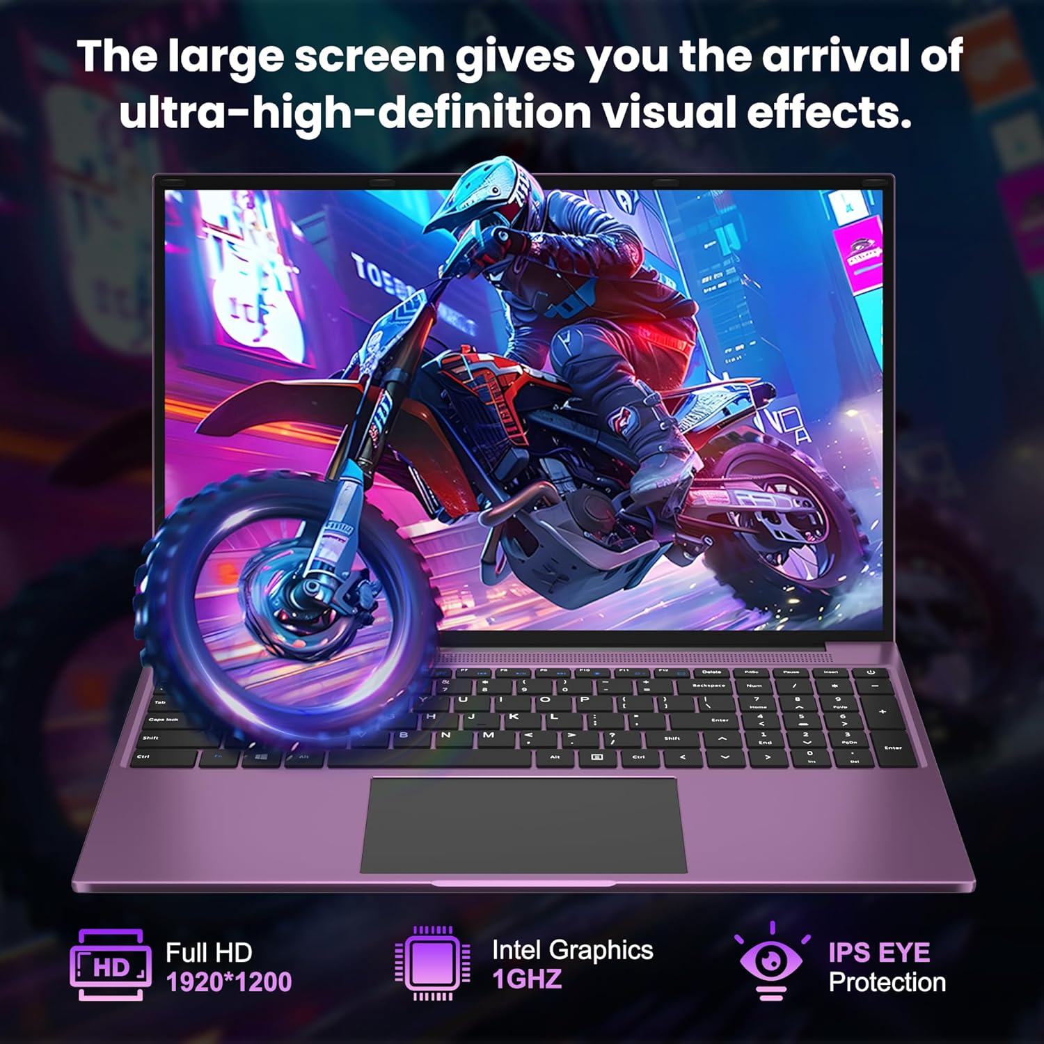 jumper Laptop 16 Inch IPS 1920 x 1200, Intel N150 (3.6 GHz), 16GB RAM 1TB SSD + 128GB eMMC Notebook, 2 Stereo Speakers, USB 3.0/Mini HDMI/38Wh Battery (Purple) – Bild 4