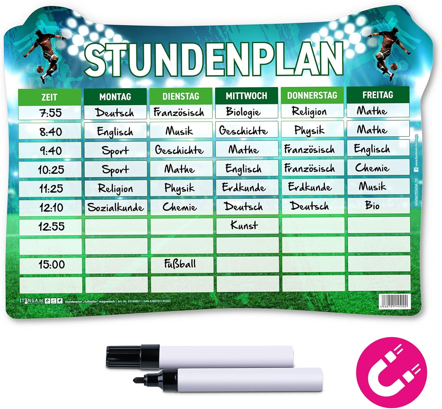 itenga Timetable DIN A4 Magnetic Football Motif 31 x 22.5 cm Wipeable e.g. for the Fridge – Bild 2