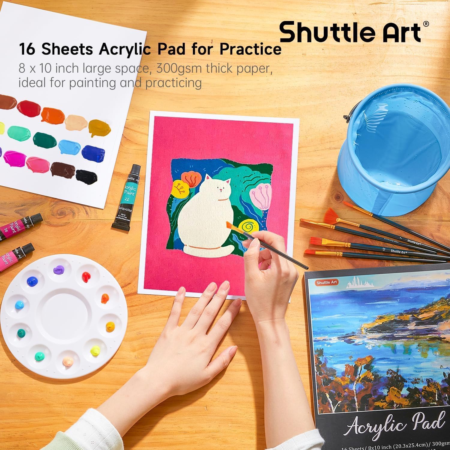 Shuttle Art 54-Piece Acrylic Paint Set, Professional Painting Set with Table Easel, 30 Acrylic Paints, Canvas, Brush, Palette, Complete Accessories, Painting Set for Children and Adults with Easel Wood – Bild 6