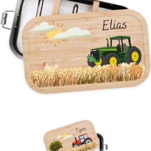 Personalised Lunch Box for Children with Special Print - Robust Stainless Steel Lunch Box - Personalised Gifts for Children and Adults (Tractor Green, Small Tinplate)