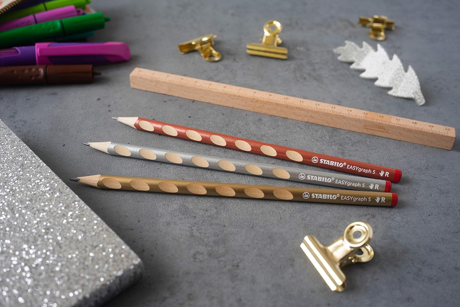 Handwriting Pencil - STABILO EASYgraph S Metallic - Right Handed - Silver - 2pcs - HB – Bild 4