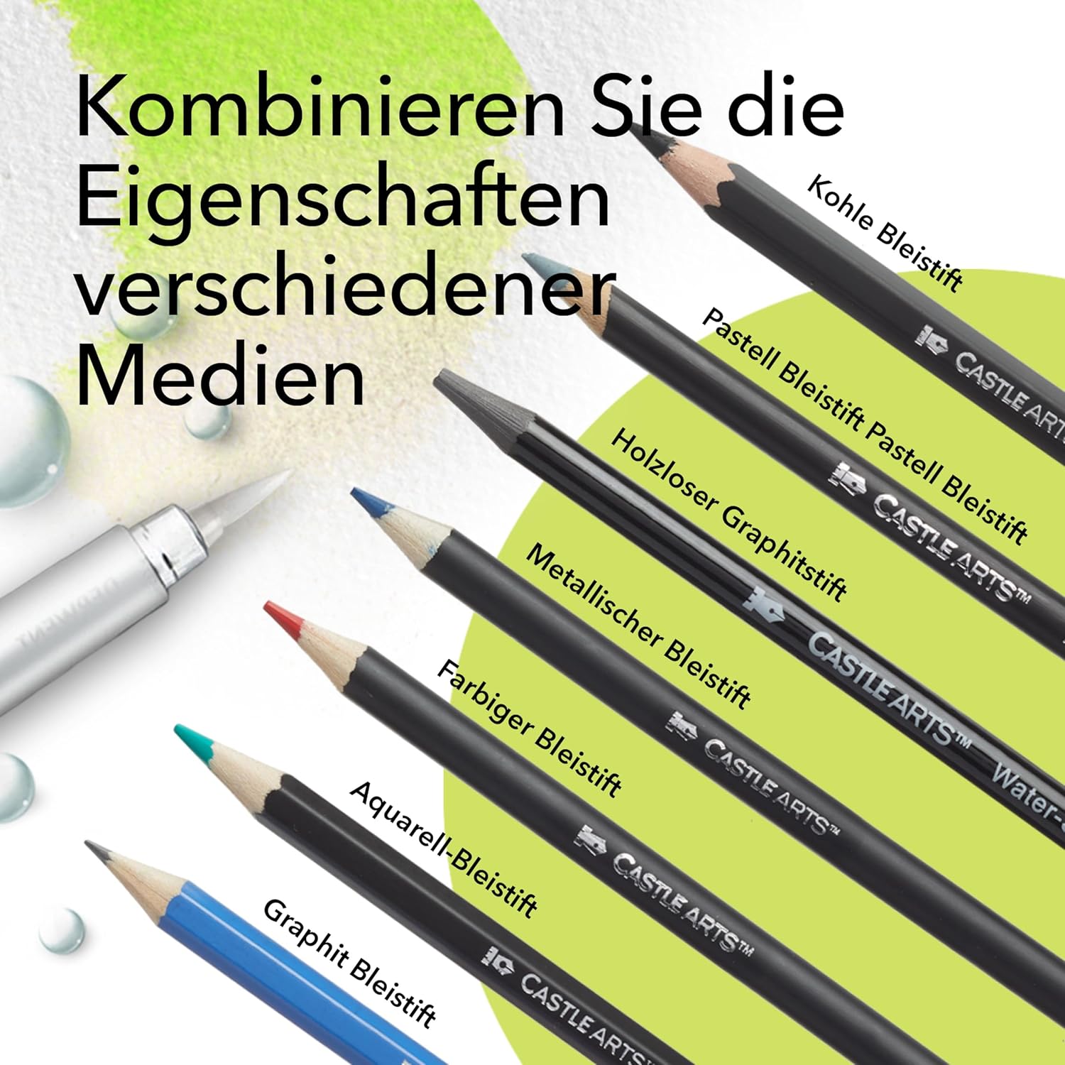 Castle Art Supplies Mixed Art Pencils Set | 120+ Artist Pencils Collection - Colouring Pencils, Watercolour Pencils, Pastel Pencils, Metallic Pencils, Graphite Pencils, Charcoal Pencils, in Clear Travel Case – Bild 3