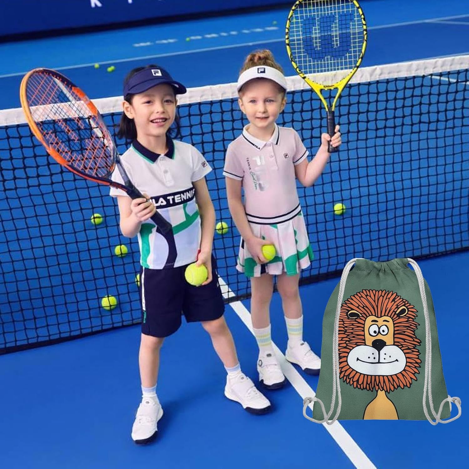 Gym Bag Girls and Boys, Lightweight and Robust Gym Bag Children, Sports Bag Boy, Sports Backpack Children, Swimming Bag, Cute Lion Design, for Sports, School (Dark Blue-1) – Bild 2